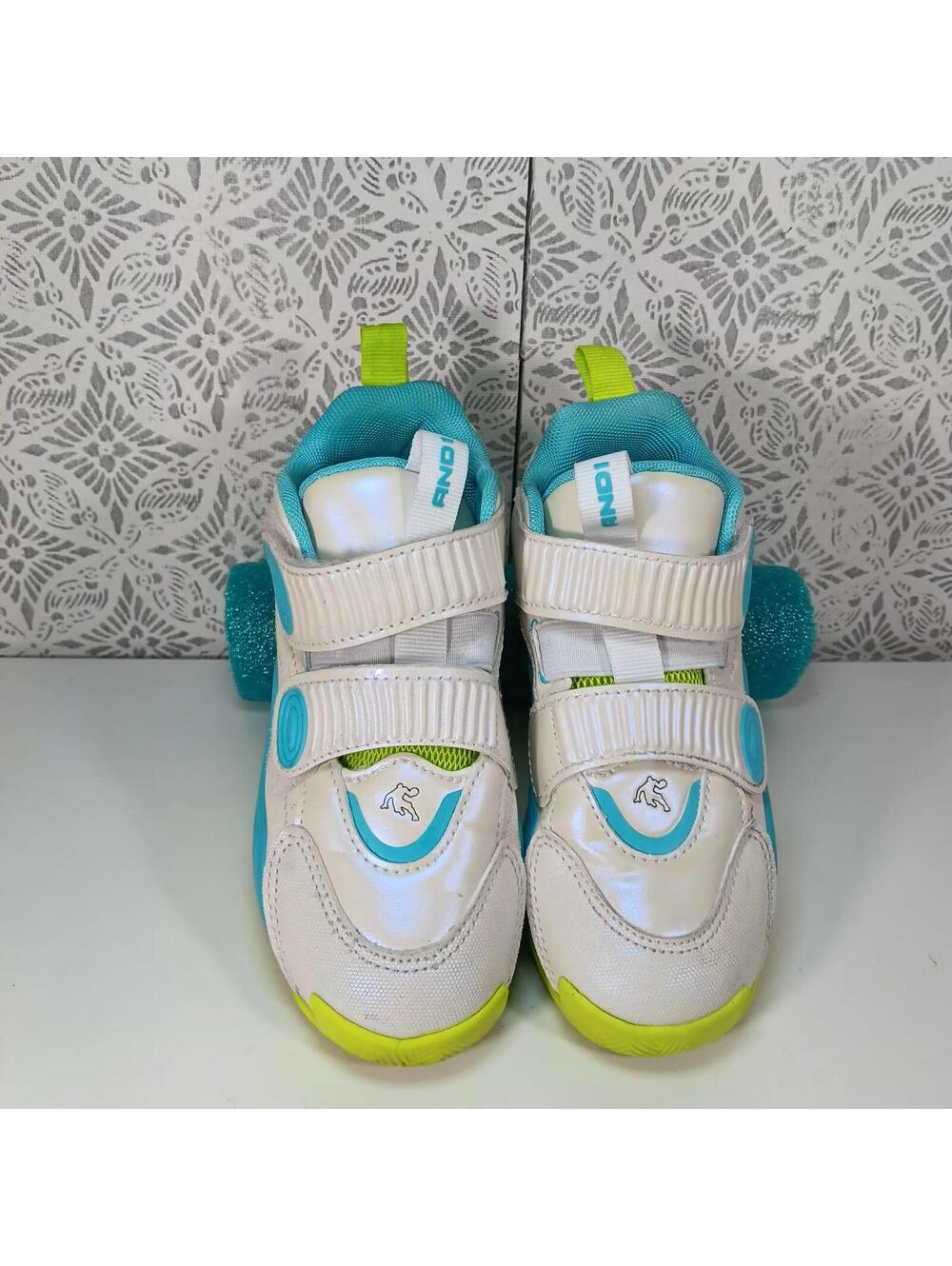 AND1 Kids Basketball Shoes White Teal Green High Top Sneakers Youth Size 13
